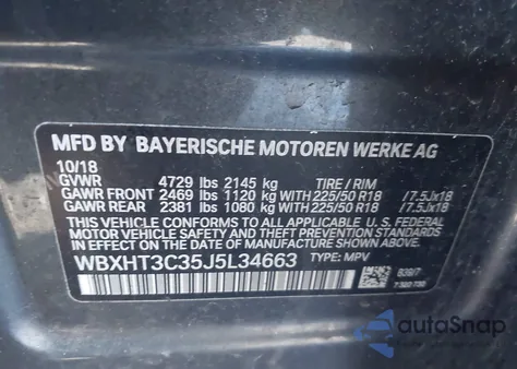 2018 BMW X1 xDrive28I из США, поврежденный, VIN WBXHT3C35J5L34663